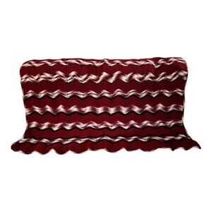 VINTAGE CROCHET AFGHAN THROW BLANKET-Chevron Zig Zag 59”x45” Burgundy Pink Cream